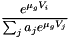 \[ \frac{e^{\mu_g V_i}}{\sum_j a_j e^{\mu_g V_j}}\]