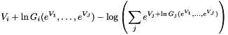 \[ V_i + \ln G_i(e^{V_1},\ldots,e^{V_J}) - \log\left(\sum_j e^{V_j + \ln G_j(e^{V_1},\ldots,e^{V_J})}\right) \]